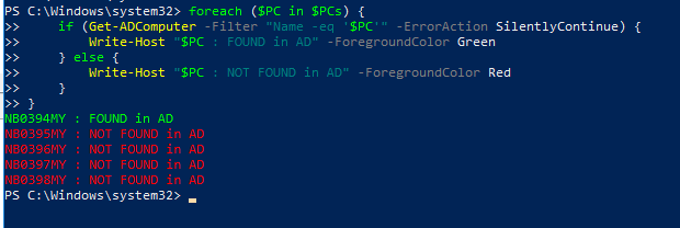 How to check Multiple Computer Names in Active Directory via PowerShell